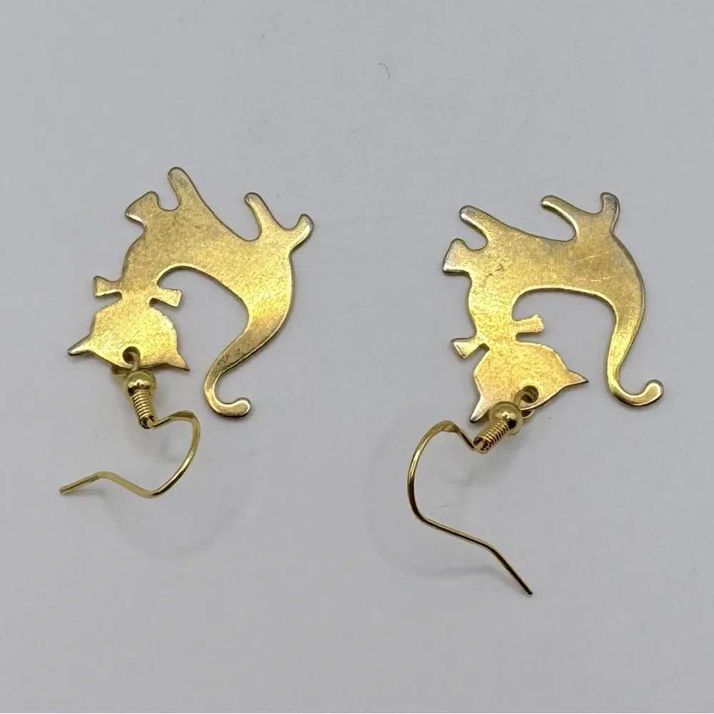 VINTAGE Gold-Tone Cat Dangle Earrings